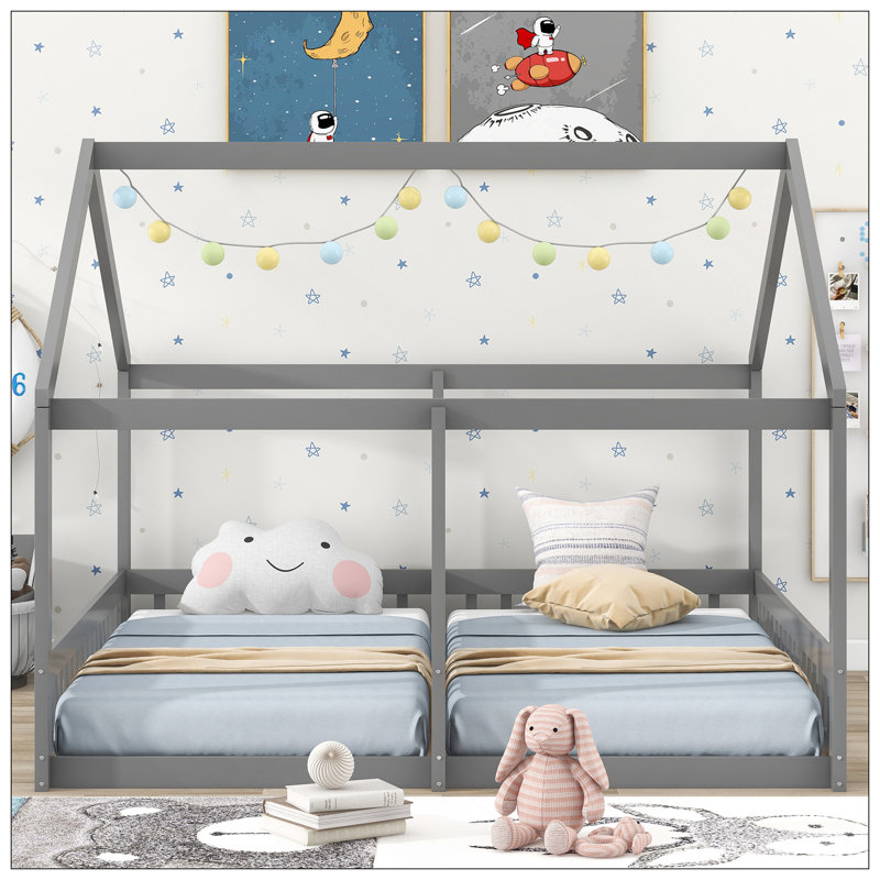 Lit plateforme simple, deux lits partagés, gris
