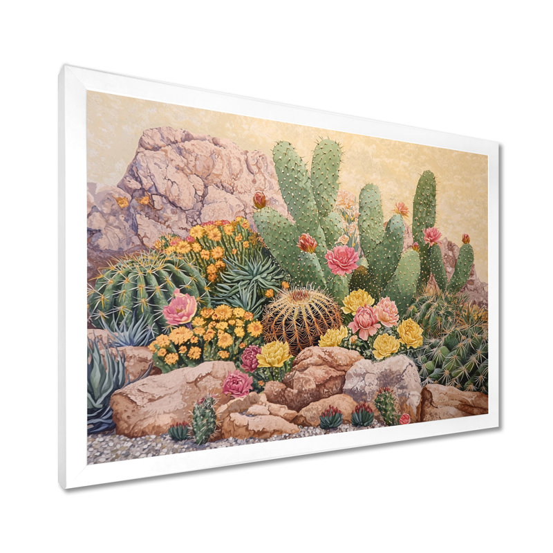 Cactus jardin aquarelle paysage II - cactus floral, H 24 po x l 32 po, Reproduction encadrée d'une seule photo sans pass