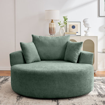 Modern Ergonomic Recliner Chair, 360° Swivel Single Sofa with Wide Arms and Fluffy Cushion, High Density Foam Lounge Chair for Living Room, Bedroom, O by Mercer41