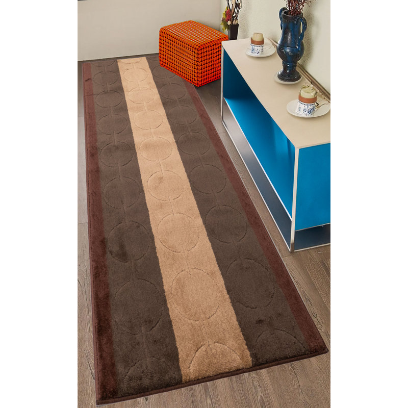 Antibacterial Soft Pile Anti Slip Indoor Runner Rug Geometric Circles Beige Design for Hallway Stairway, Runner 2'6" x 11'