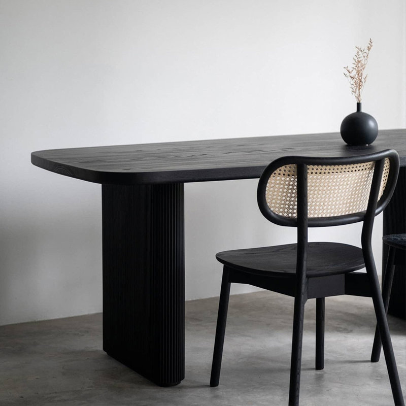 Minimalist solid wood dining table, Black, 29.52"H x 78.74"L x 35.43"W