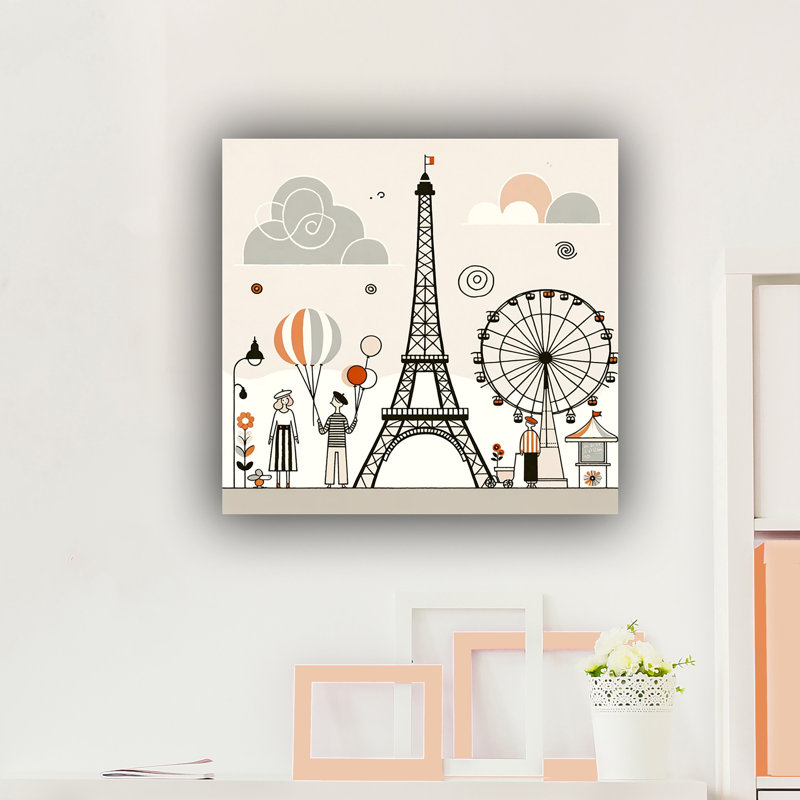 "Parisian Lines: Abstract Eiffel Tower And Ferris Wheel", reproduction sur toile, 12" H x 12" W