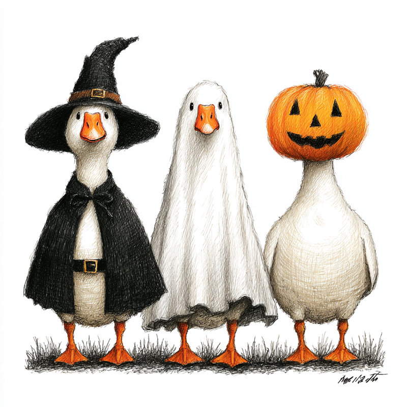 «Halloween Geese Trio», art mural sur toile tendue 3, H 20 po x l 20 po
