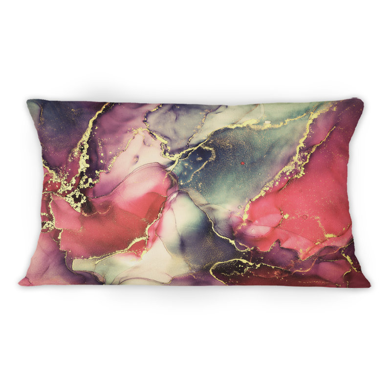 Coussin décoratif rouge et noir avec art abstrait fluide de luxe IV - 12 po x 20 po