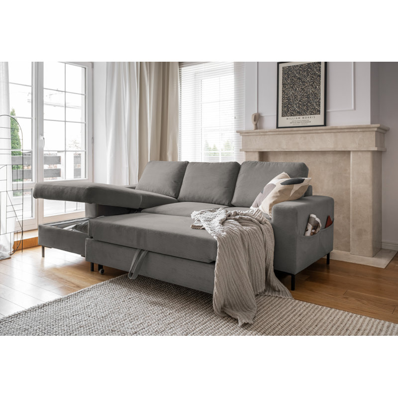 Lofty Lilly 4 seater Corner Sofa Bed, Light Grey, Left Hand Facing