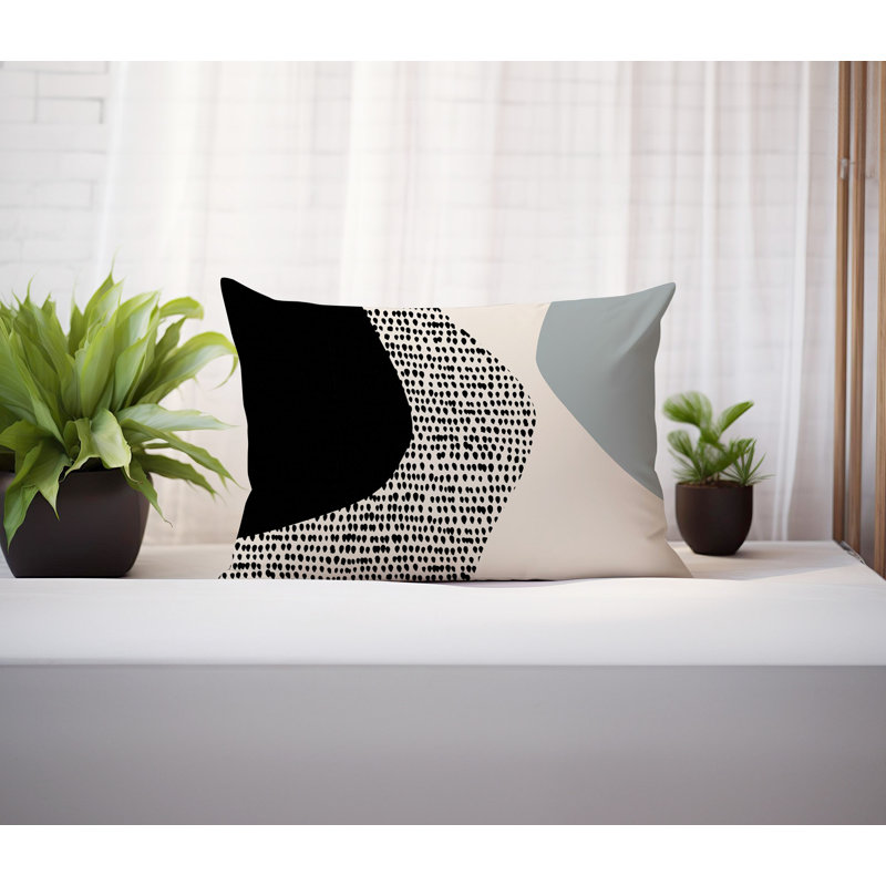 Coussin lombaire réversible intérieur / extérieur Vikka, H 14 po x l 20 po, Gris / noir / blanc cassé