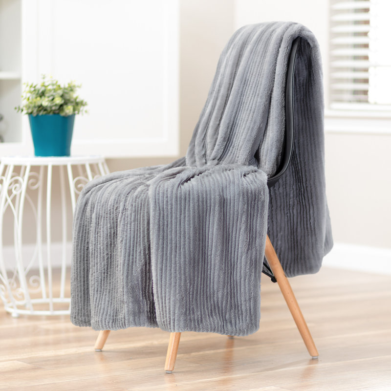 Textured Softest Faux Fur Throw, Gray