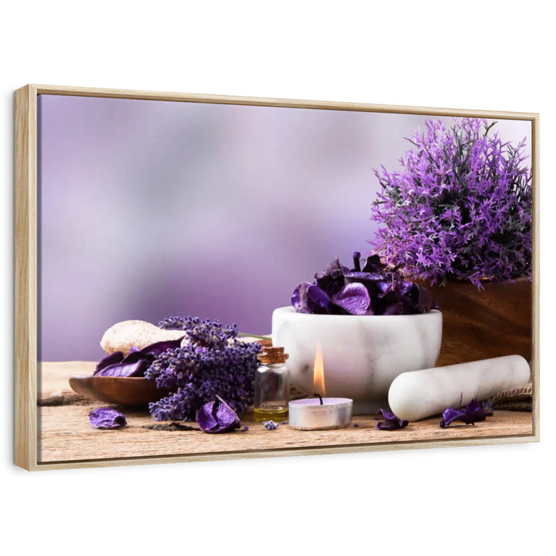Lavande apaisante, 25 po x 17 po, Cadre flottant en bois naturel