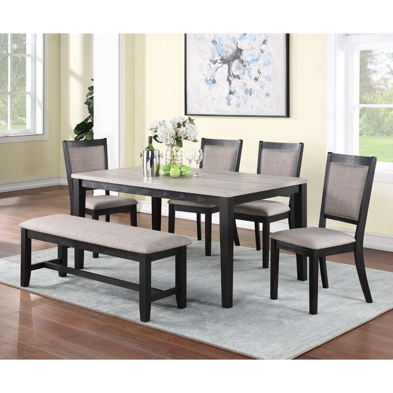 6 - Person Four Leg Dining Set, Espresso, Espresso/Beige