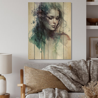 «Sensual Femme Fatale Watercolor V», impression sensuelle sur bois de pin naturel