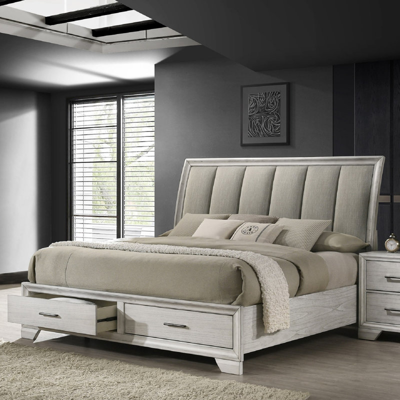 Lit plateforme, Blanc antique, Grand