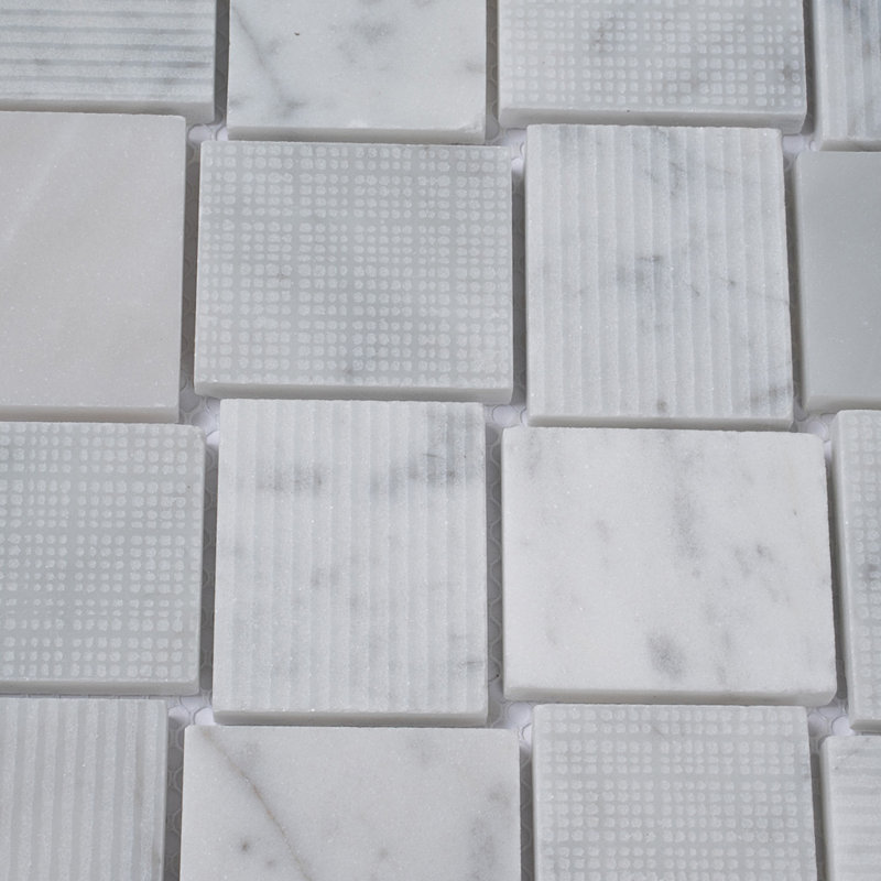1.6 x 1.9 Marble Basketweave Mosaic Tile, Gray