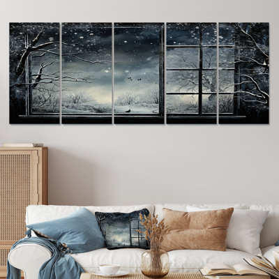 Midnight Gothic Winter Window View II - Winter Landscape 5 Piece Wall Art Set