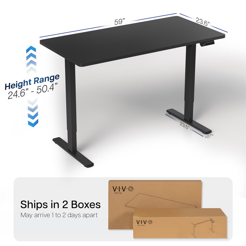 Bureau debout électrique 60 "x 24" VIVO, plateau de table noir, cadre noir, H 24,6 po x l 59 po x P 23,6 po, Noir, Noir