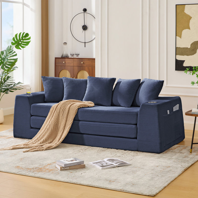 [NEW ARRIVED] [VIDEO PROVIDED]82.25" Convertible Sofa Bed, Blue