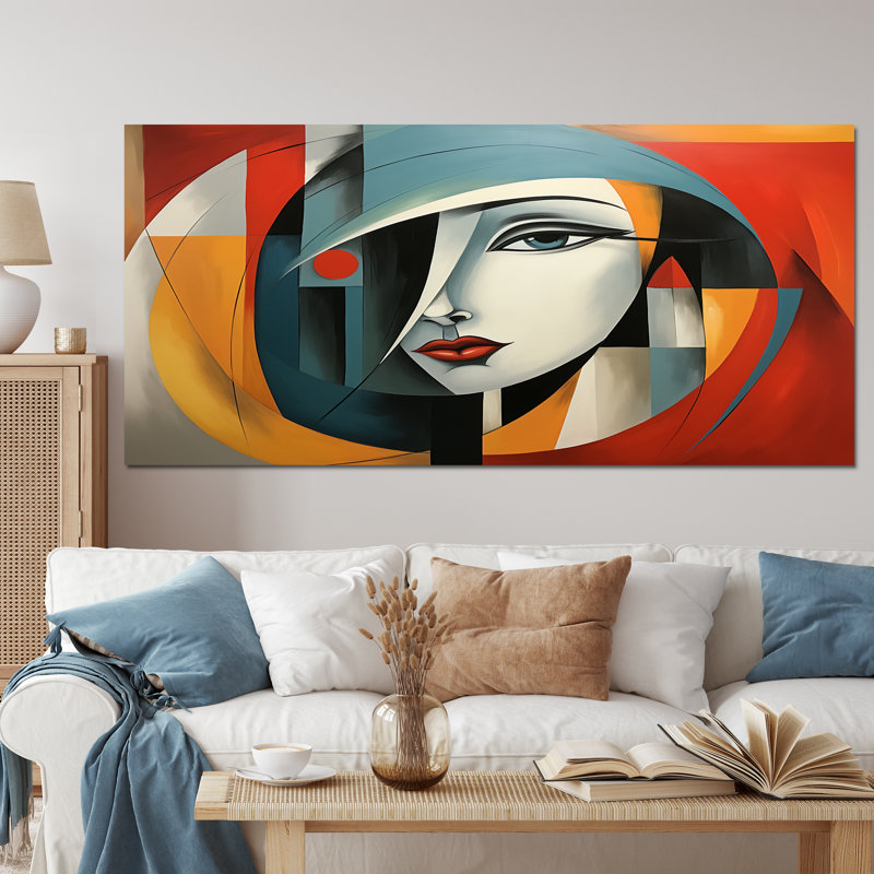 " Cubism Geometric Portrait IV ", Wrapped Canvas, 28" H x 60" W x 1.5" D