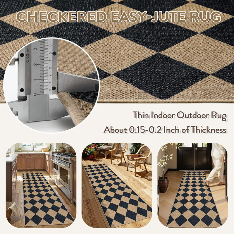 Tapis de cuisine noir à damier, 2 pi 6 po x 8 pi