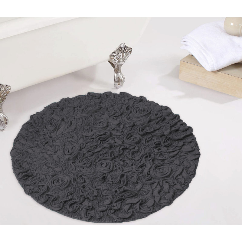 Taki Cotton Round Bath Rug, 30" Round, Gray