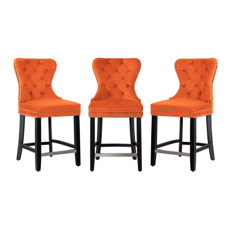 Tabouret de bar et de comptoir Kirsten, Tabouret de comptoir (siège d'une hauteur de 24 p, Orange, Noir