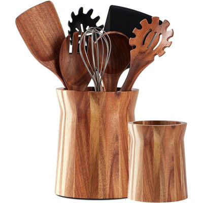 2-piece Rotating Wooden Utensil Holder Set