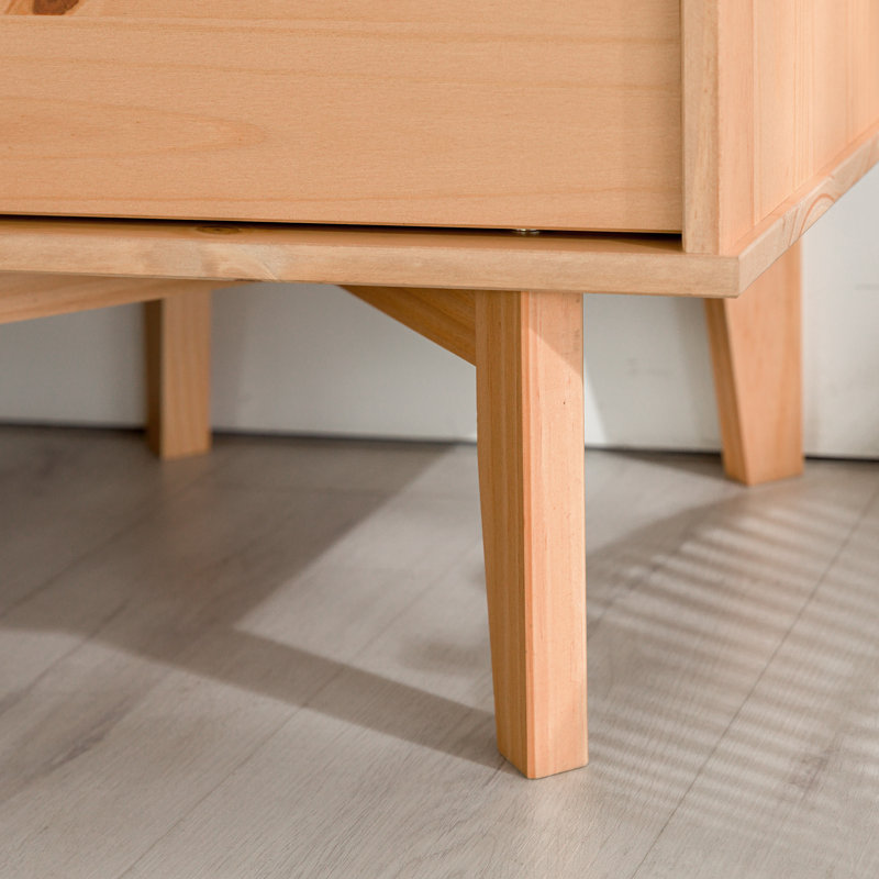 Solid Wood Groove Handle 2-Drawer Nightstand, Natural Pine