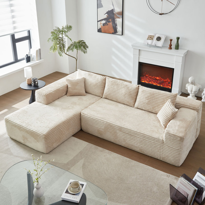 Canapé modulaire rembourré 2 pièces Kailayah, Polyester beige, Orienté à gauche (vu de face)