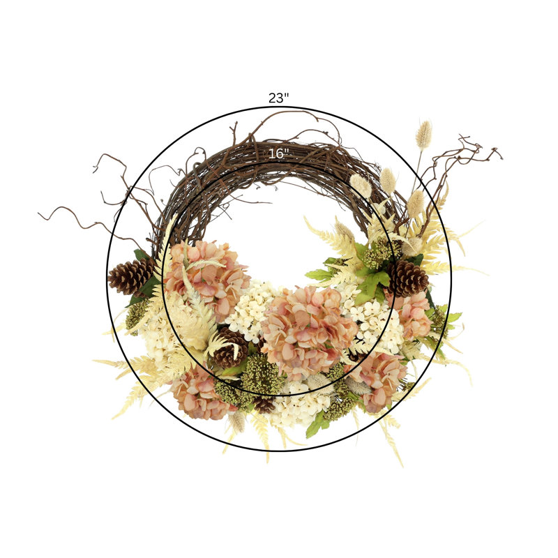 23" Queen Anne's Lace and Fern Wreath, Pink/Peach