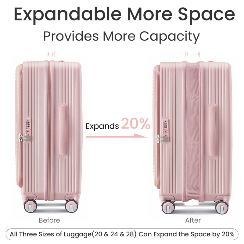 Ensembles de bagages 3 pièces (20/24/28), bagages de cabine extensibles avec serrure TSA approuvée, coque rigide 100% PC et valise légère avec poche avant et roues pivotantes