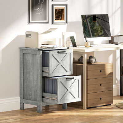 Classeur de bureau à 2 tiroirs Rustic Gray, barres réglables pour organiser les dossiers, dispositif de basculement, armoire de travail coulissante silencieuse avec style, tiroirs avec basculement au format A4 / lettre, récupération facile