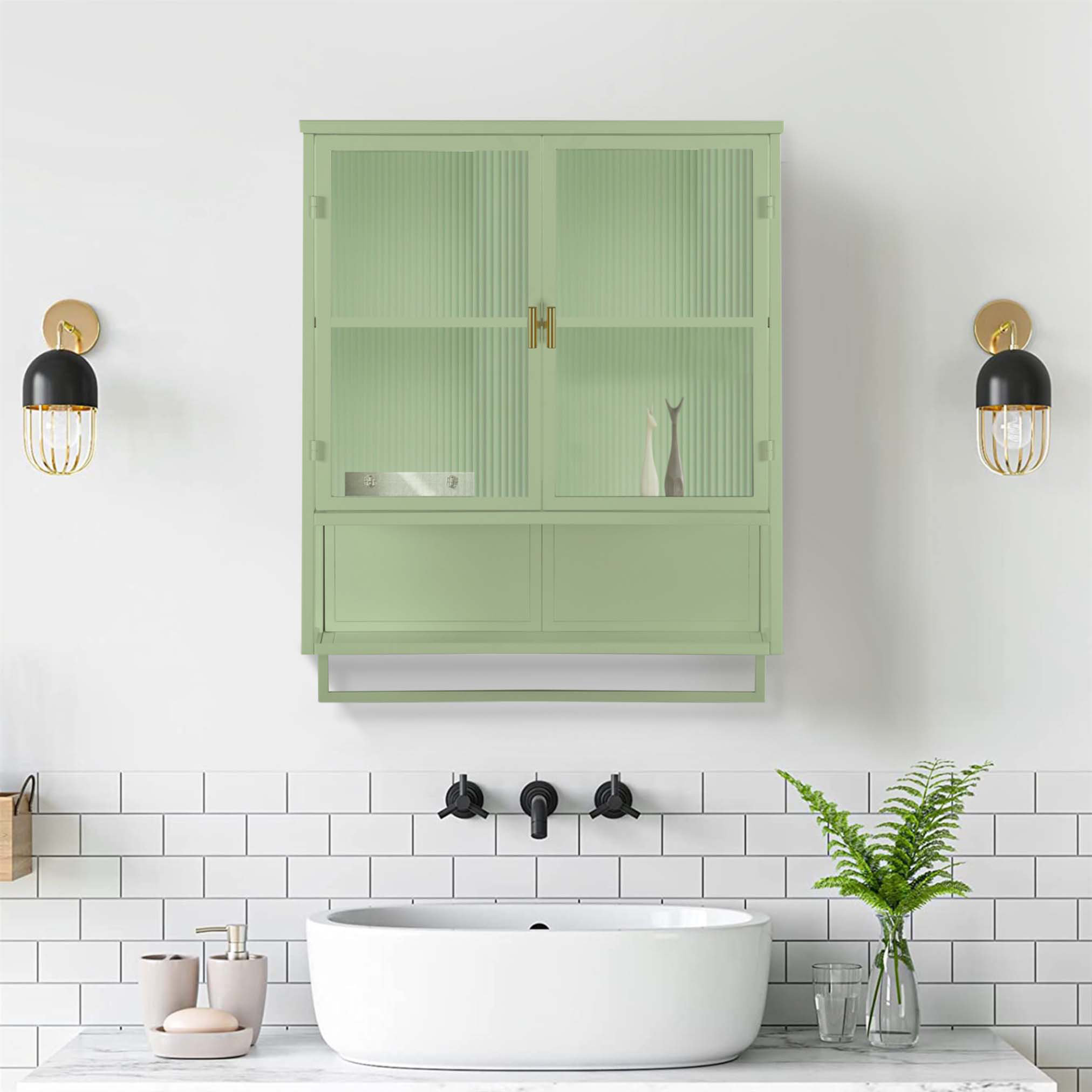 Latitude Run® Glass Doors Modern Two-Door Wall Cabinet with Featuring ...