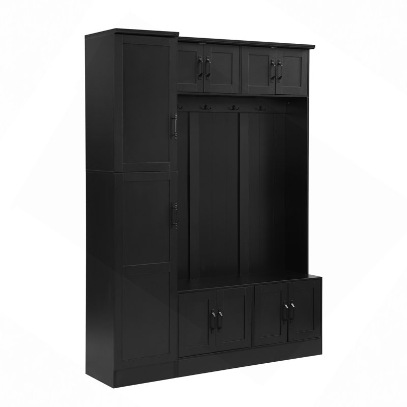 79" Tall Hall Tree With Shoe Storage, 4-In-1 Entryway Bench With 6 Cabinets, 4 Coat Hooks & Adjustable Shelf For Hallway, Living Room