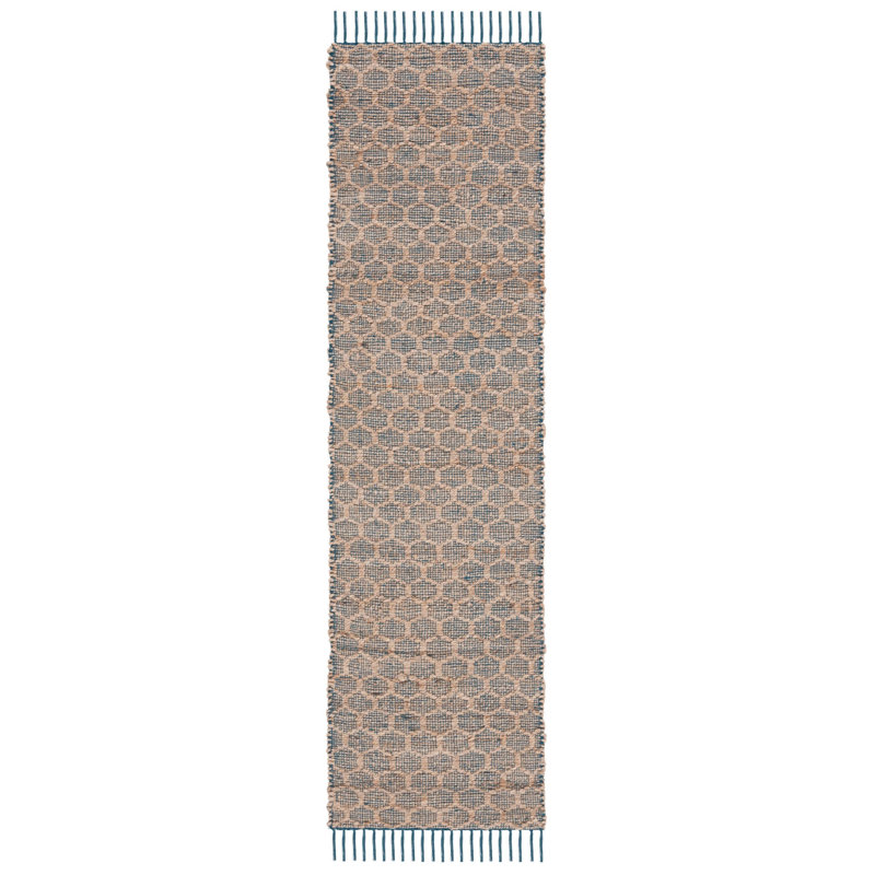 Lanston Geometric Handwoven Cotton Navy/Tan Area Rug, Runner 2'3" x 8'