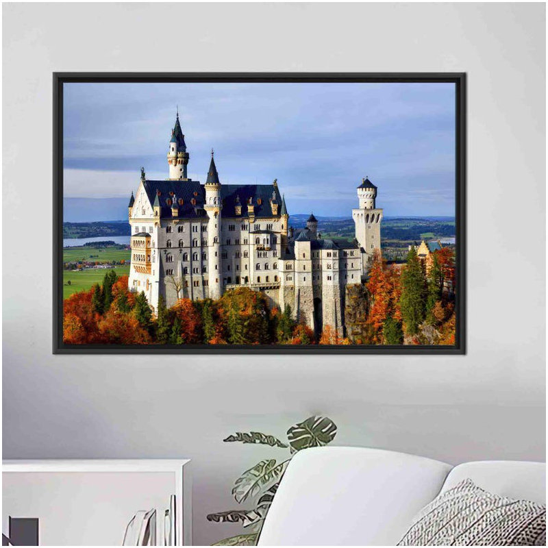 Neuschwanstein Castle, H 41 po x l 94 po, Noir, noir, noir, noir, Reproduction encadrée sans passe-partout