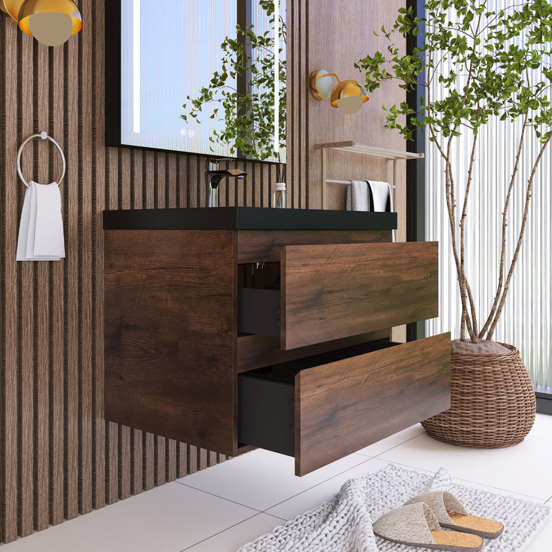 Mannus 29.52'' Single Bathroom Vanity with Resin Top, Dark Brown