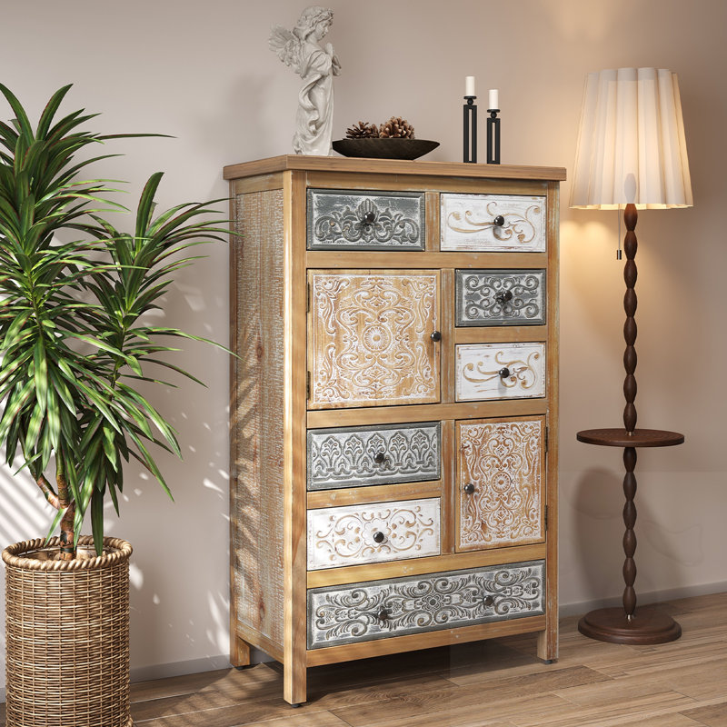 Armoire de rangement en bois avec 7 tiroirs et 2 portes