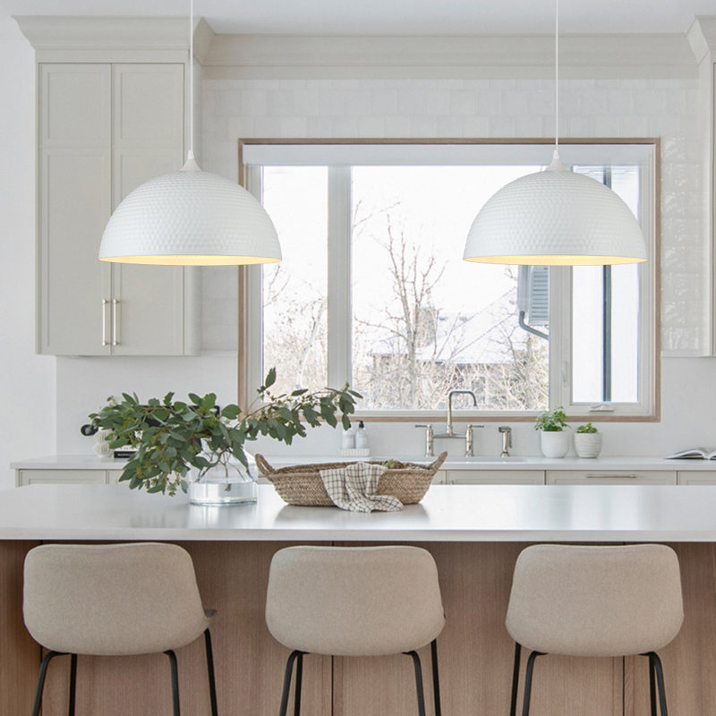 2-Light 16"  White Hammered Dome Industrial Pendant Light Fixtures for Kitchen Island , White