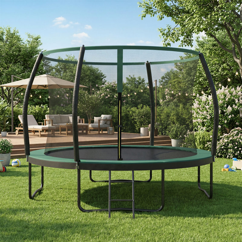 LEDREM 305cm Round Backyard Trampoline with Safety Enclosure