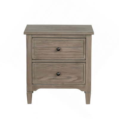 2-Drawer Nightstand With Round Bronze Pull Knobs, Wire-Brushed Warm Gray