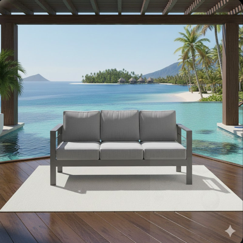 Canapé de patio 3 places avec coussins, Gray, Gray