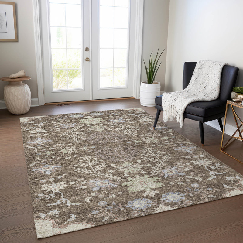 Doris Brown Washable Indoor-Outdoor Rug - , 3' x 5'