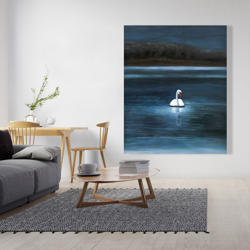 Magnifique cygne - toile blanche romantique pour la décoration intérieure, H 60 po x l 48 po
