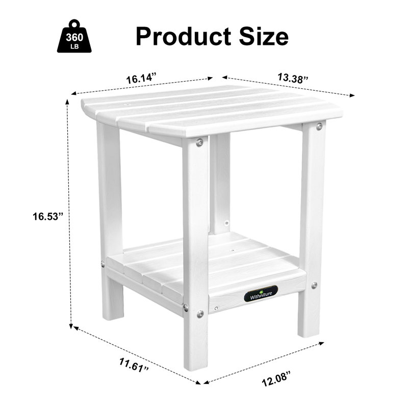 Outdoor End Table, HDPE Small Patio Side Tables for Outside,White
