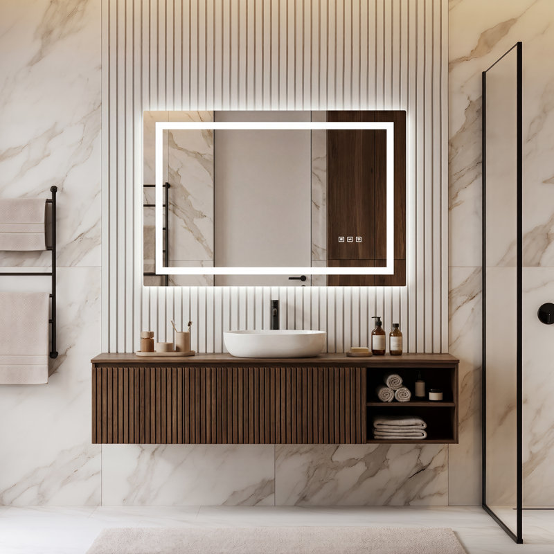 Miroir de salle de bain sans cadre avec double éclairage à DEL, antibuée, éclairage à intensité variable et fonction mémoire