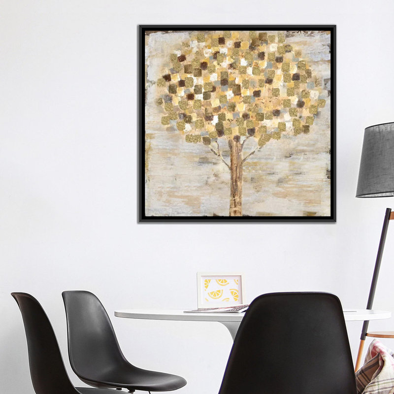 «Golden Tree», reproduction sur toile, H 26 po x l 26 po x P 1,5 po, Toile avec cadre noir, Pas de tapis