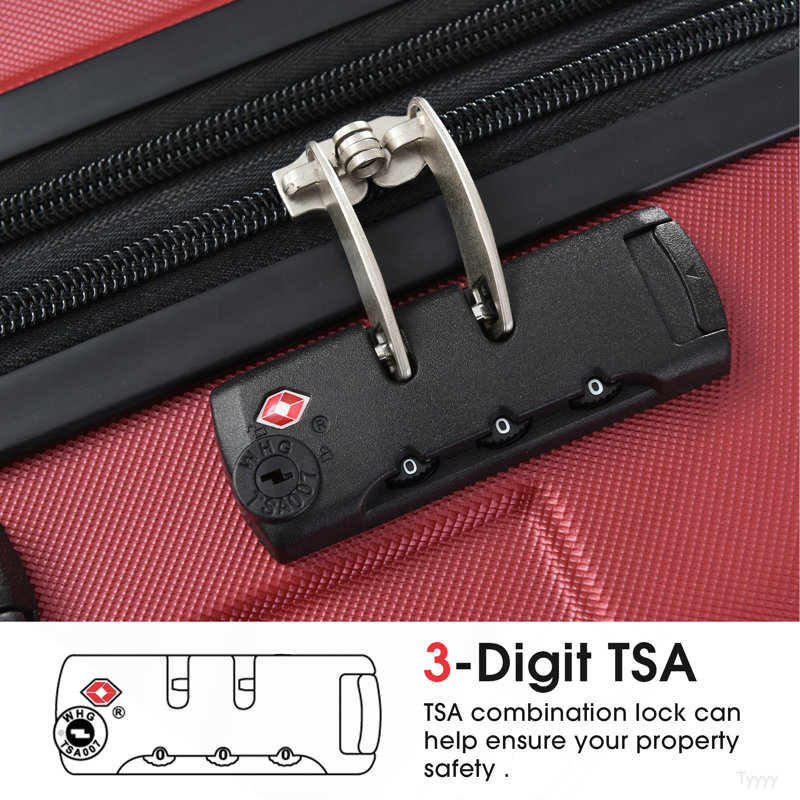 Valise rigide, valises légères et durables en ABS avec roues doubles, valise extensible 28 po à carreaux 28 po (rouge)