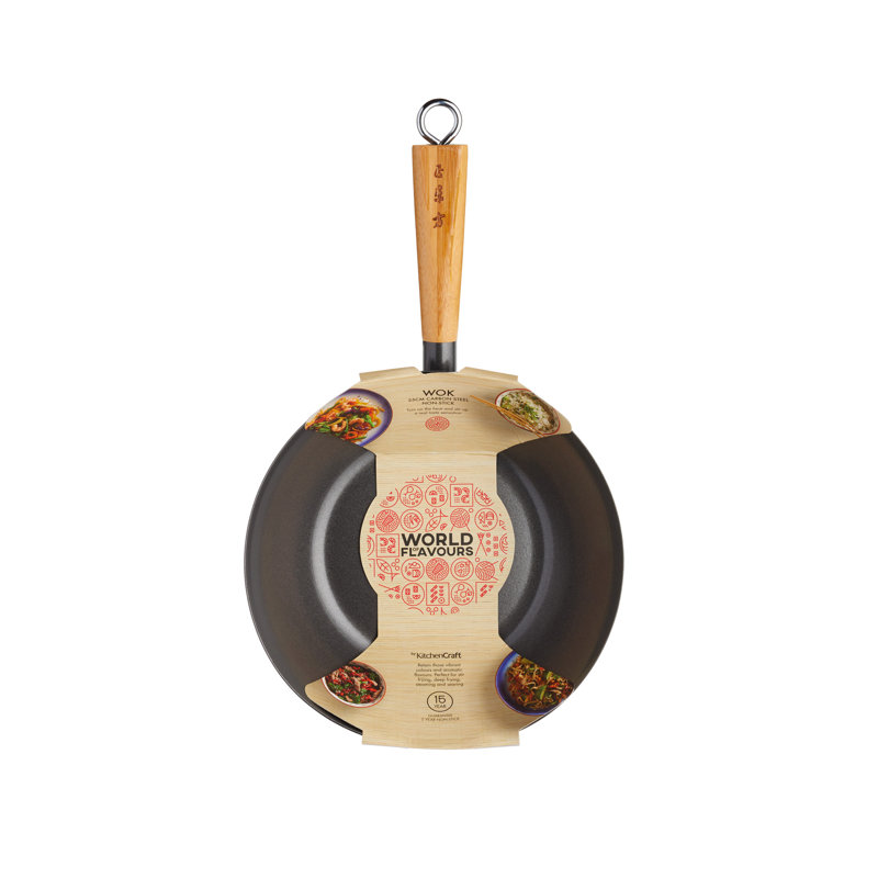 World of Flavours Oriental 25cm Non-Stick Carbon Steel Wok