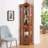 Oak Corner Curio Cabinet with Tempered Glass, Shelves & Bulb for Living Room & Bedroom-1752341479