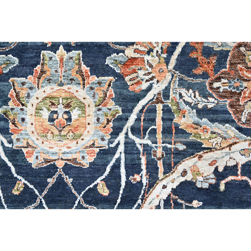 High-Quality Hand-Knotted Wine Area Rug, Dark Blue, Rectangle 8' x 10'