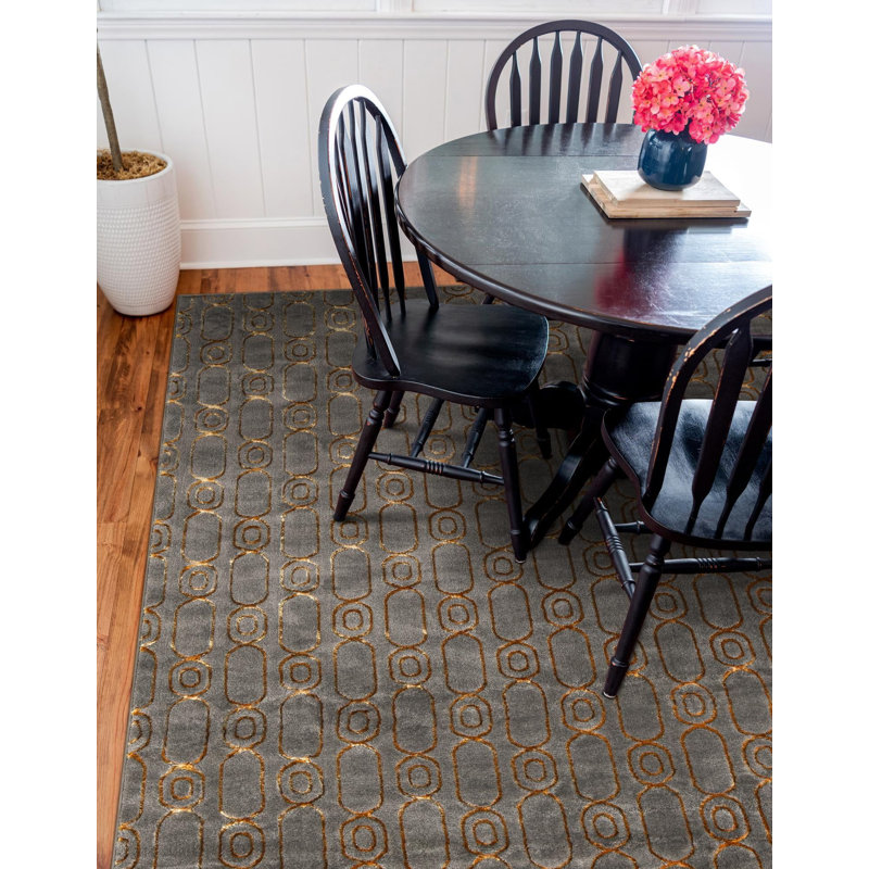 Tapis contemporain gris et gris Vincente, Carré 7 pi 10 po