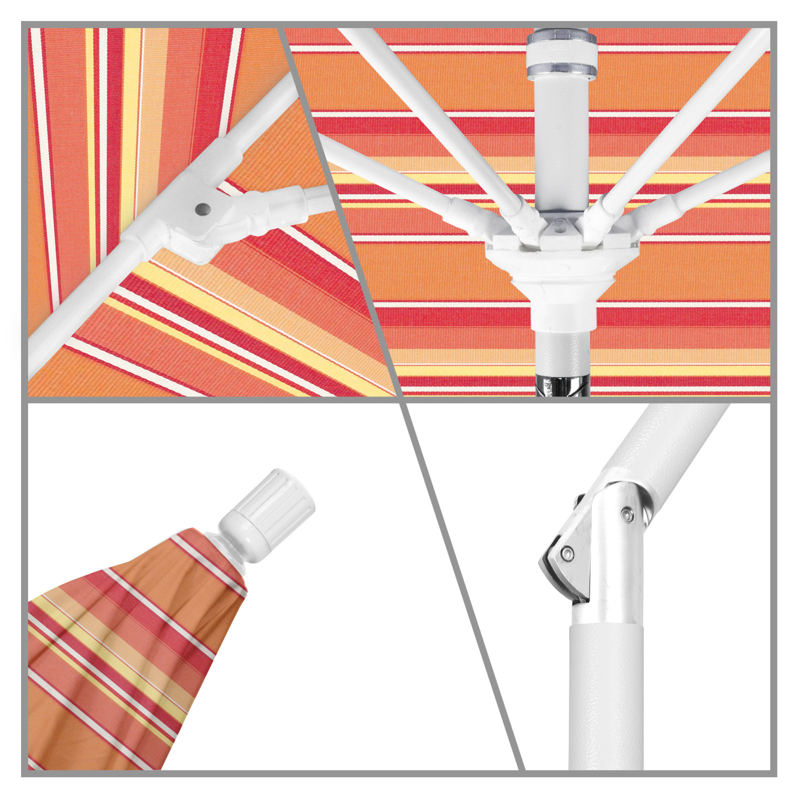 Brent 11' Sunbrella® Umbrella, Dolce Mango Stripe Sunbrella®, 102"H x 132"W x 132"D, Matted White